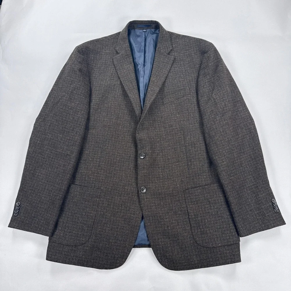 Jos. A. Bank Mens Sport Coat 46 Long Brown Plaid 1905 Wool Two Button Blazer